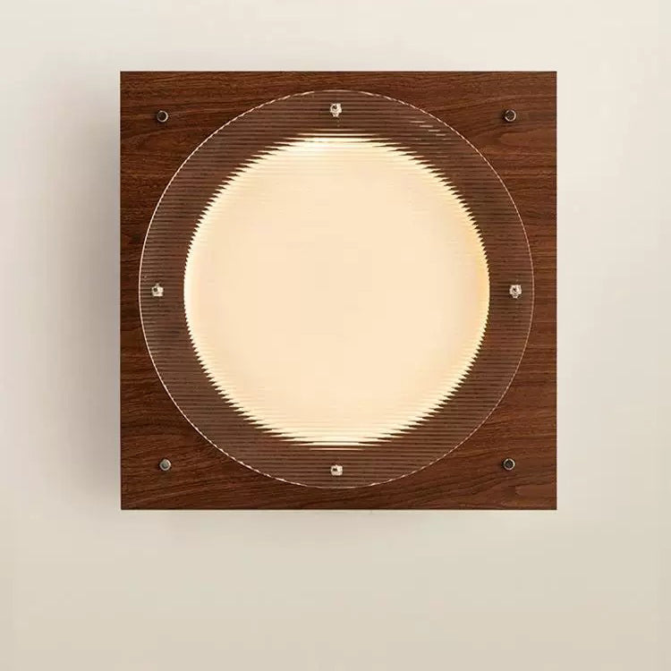 Walnut Wood Grain LED Flush Mount Ceiling Light - French Mid-Century Modern Style for Bedroom & Living Room - XIAOZHE