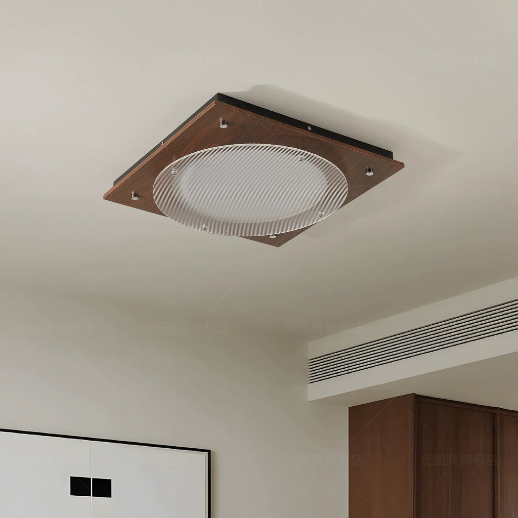 Walnut Wood Grain LED Flush Mount Ceiling Light - French Mid-Century Modern Style for Bedroom & Living Room - XIAOZHE