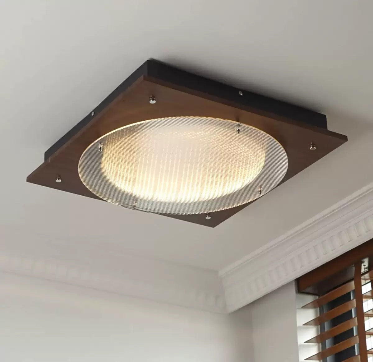 Walnut Wood Grain LED Flush Mount Ceiling Light - French Mid-Century Modern Style for Bedroom & Living Room - XIAOZHE