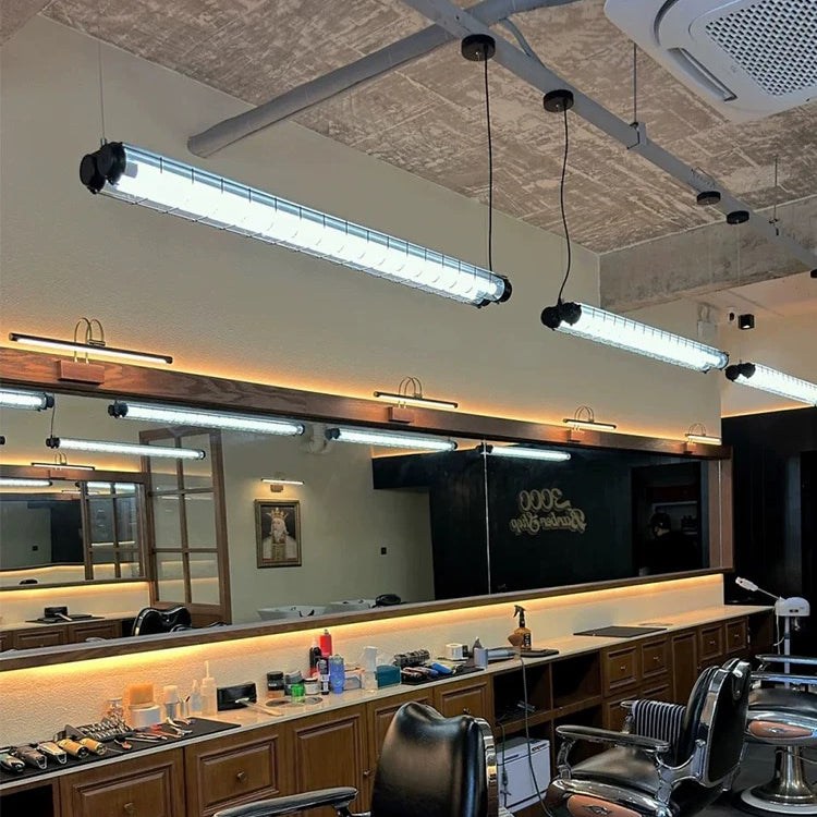 Modern Industrial LED Linear Pendant | Dual T8 Grid Office Lamp