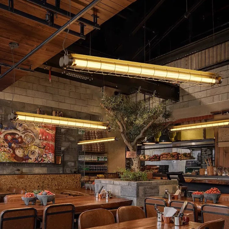 Modern Industrial LED Linear Pendant | Dual T8 Grid Office Lamp