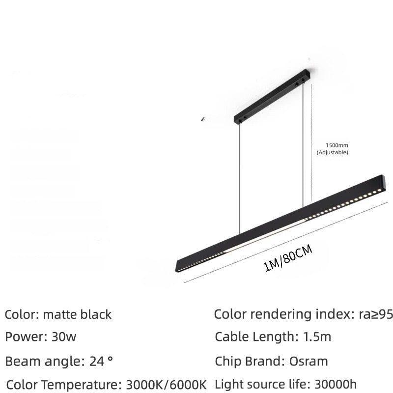 Minimalist Matte Black Linear Chandelier | 1M Architectural Light