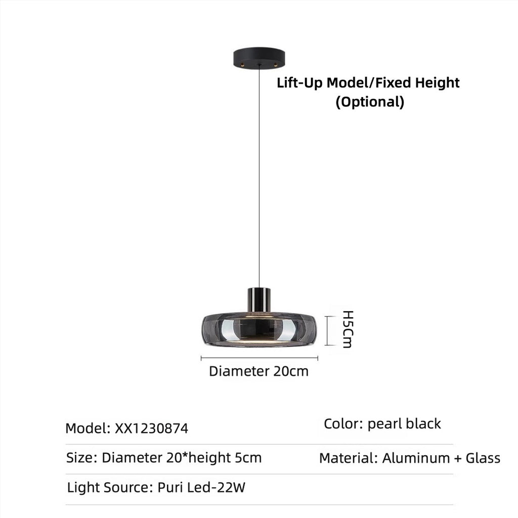 Automatic Height Adjustable Glass Pendant Light 22W LED