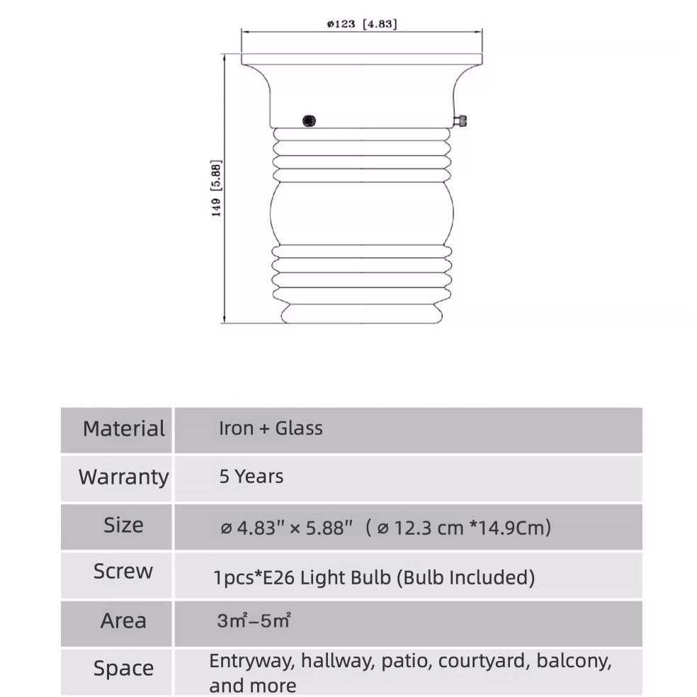American Outdoor Flush Mount Ceiling Light for Porch & Entryway