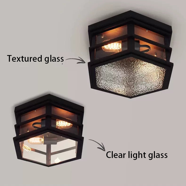 Vintage Hexagonal Ceiling Light – Glass Flush Mount Fixture (E27 ×3)