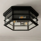 Vintage Hexagonal Ceiling Light – Glass Flush Mount Fixture (E27 ×3)