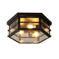 Vintage Hexagonal Ceiling Light – Glass Flush Mount Fixture (E27 ×3)