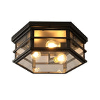 Vintage Hexagonal Ceiling Light – Glass Flush Mount Fixture (E27 ×3)