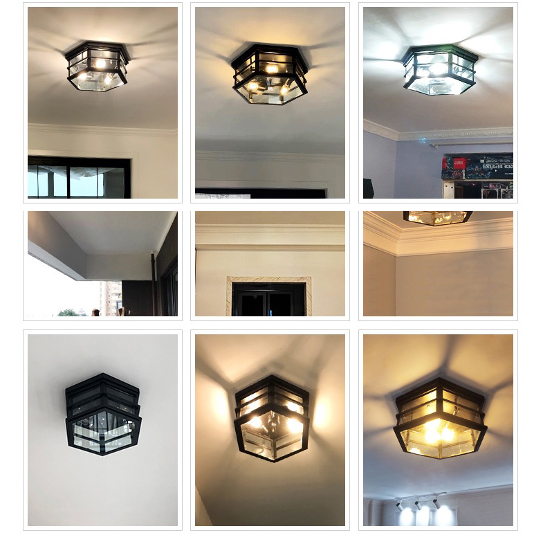 Vintage Hexagonal Ceiling Light – Glass Flush Mount Fixture (E27 ×3)