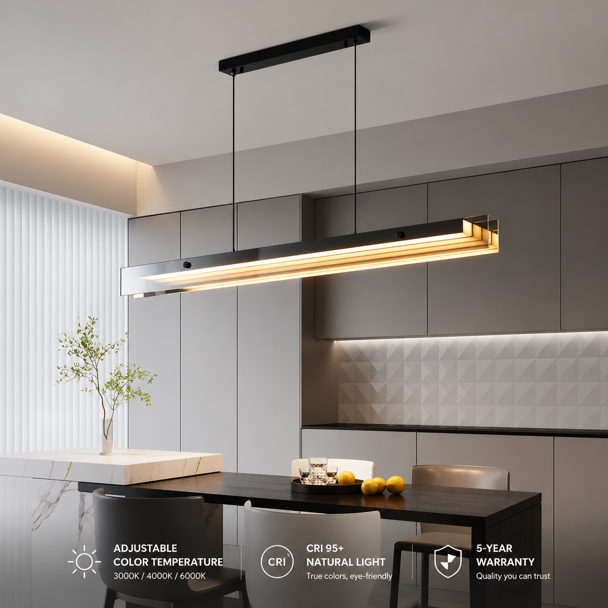 Full Spectrum LED Linear Pendant | CRI 97+ Anti-Blue Light Office Lamp