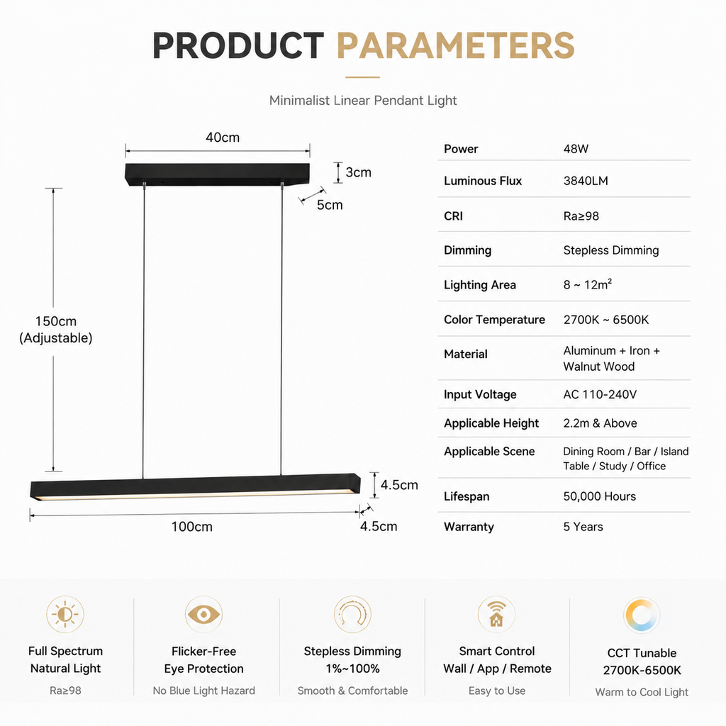 Architectural Linear Pendant Light – CRI97 High Color Accuracy