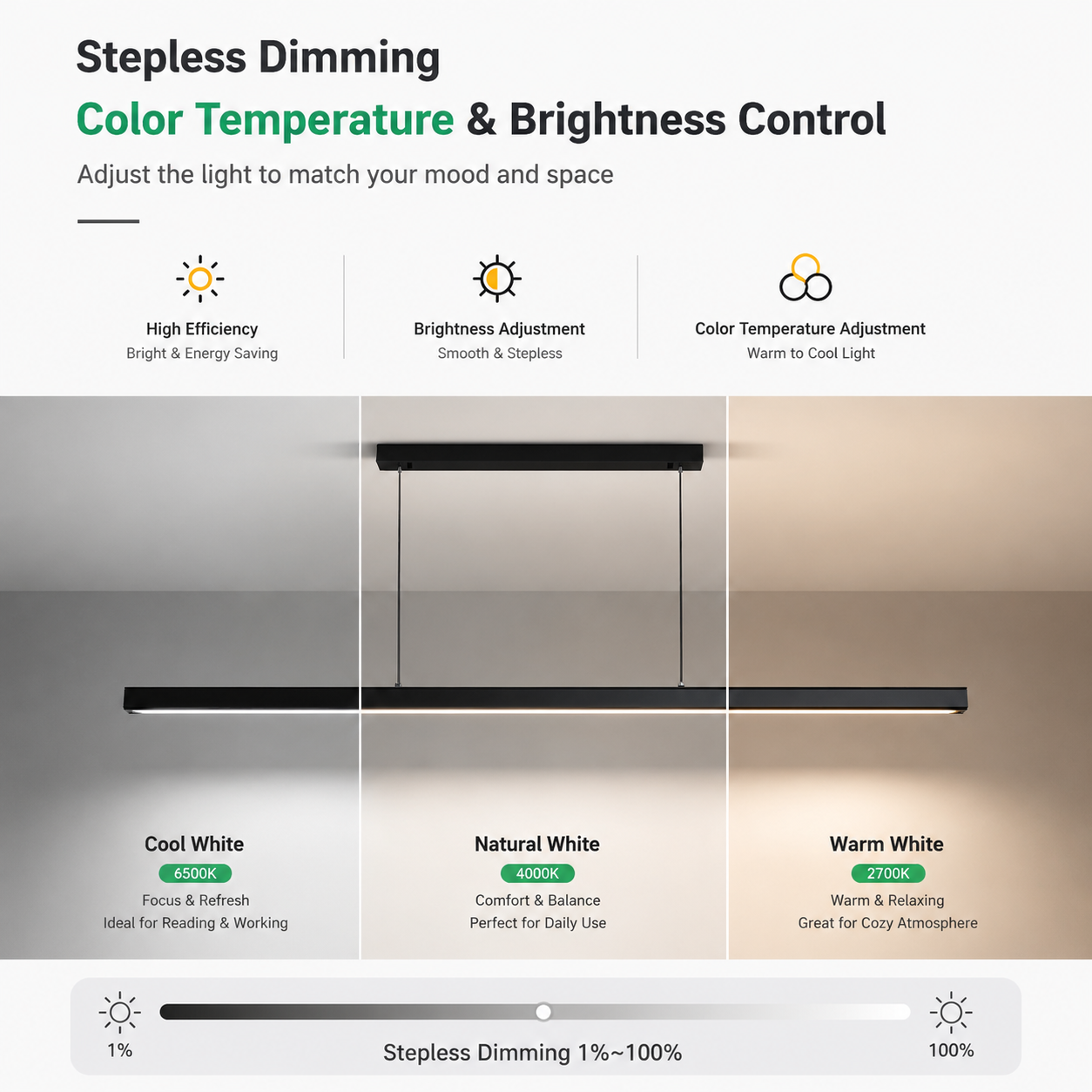Architectural Linear Pendant Light – CRI97 High Color Accuracy