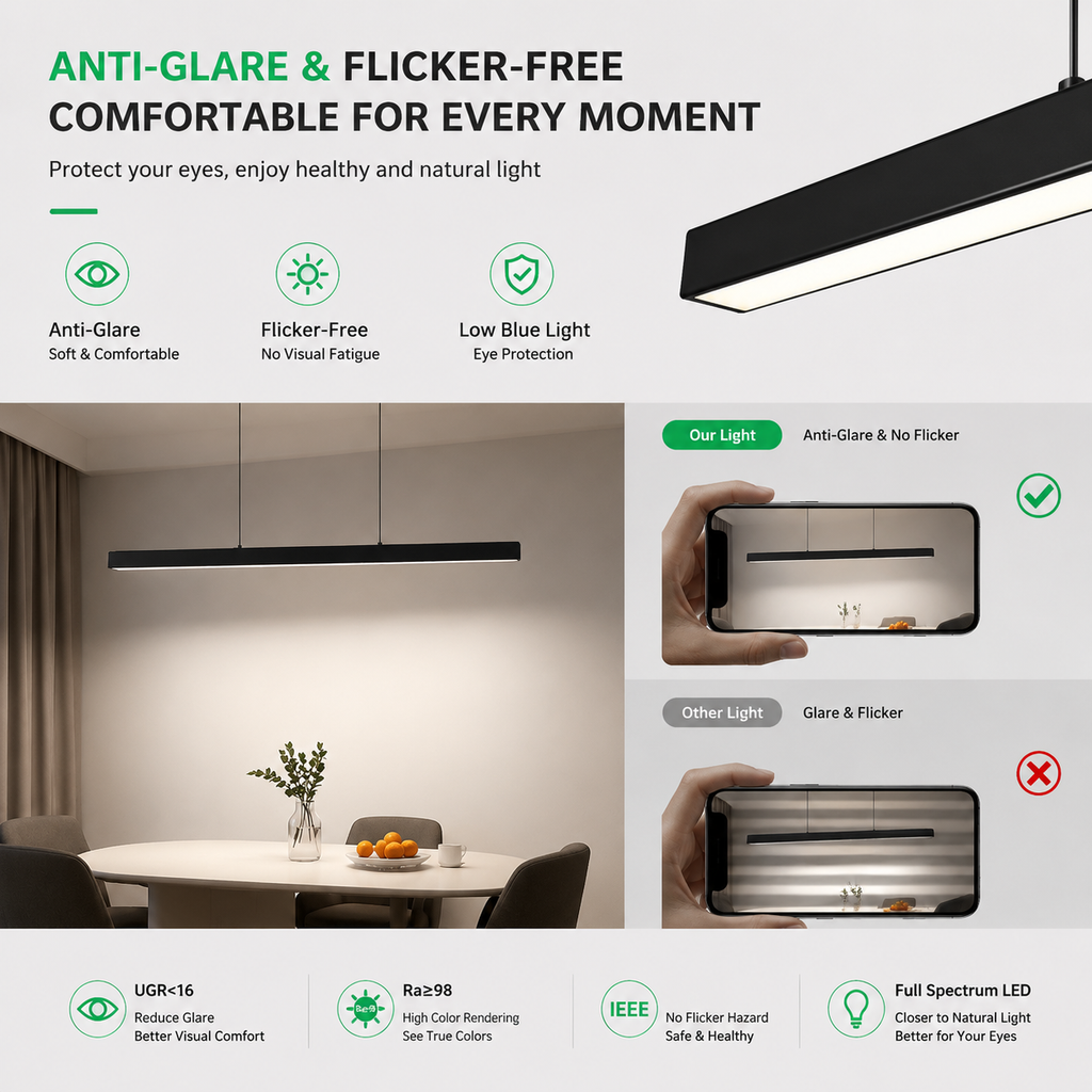 Architectural Linear Pendant Light – CRI97 High Color Accuracy