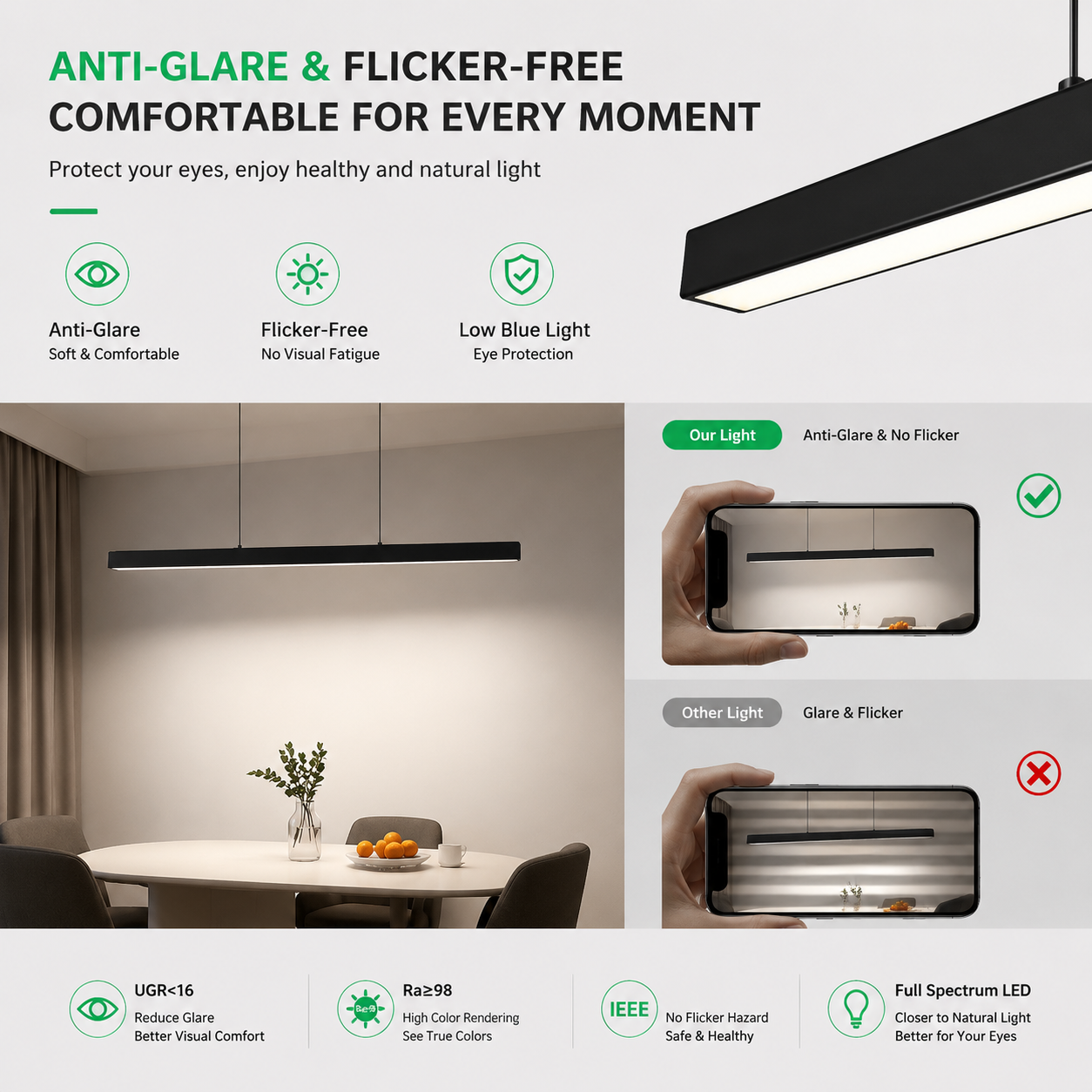Architectural Linear Pendant Light – CRI97 High Color Accuracy