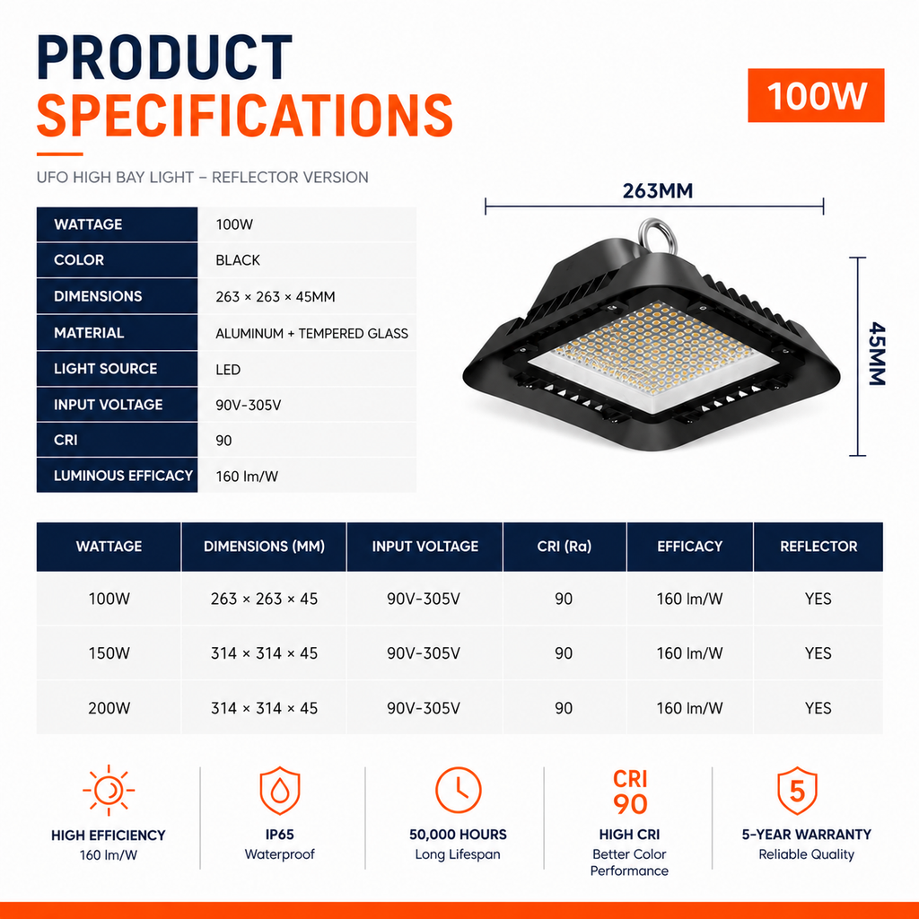 Commercial LED High Bay Light for Warehouses & Workshops