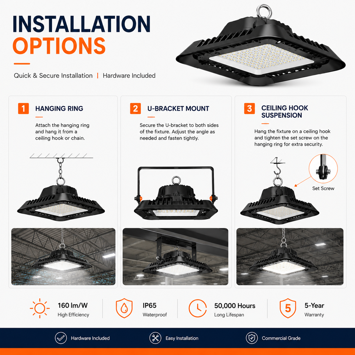 Commercial LED High Bay Light for Warehouses & Workshops