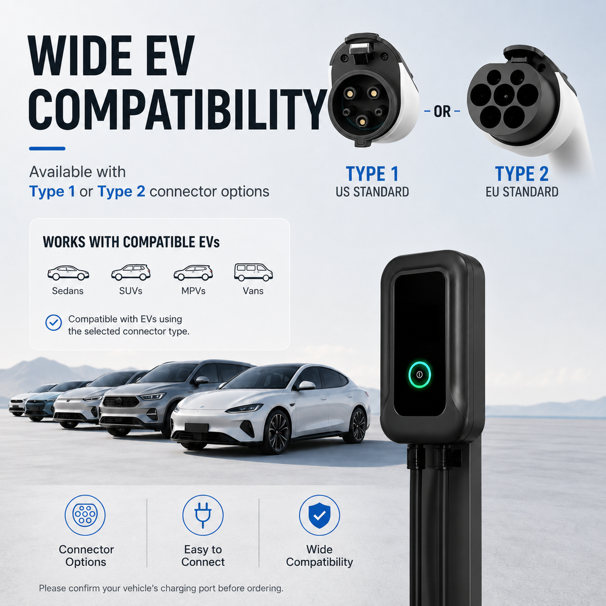 7kW Home EV Charger with 5m Cable – Type 1 or Type 2