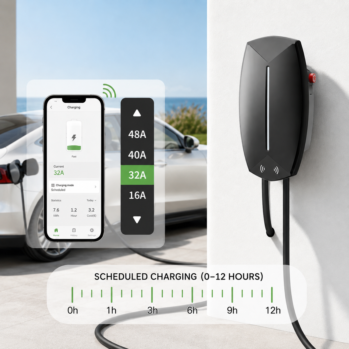 Smart Home EV Charger – 7kW to 22kW, RFID & App Control