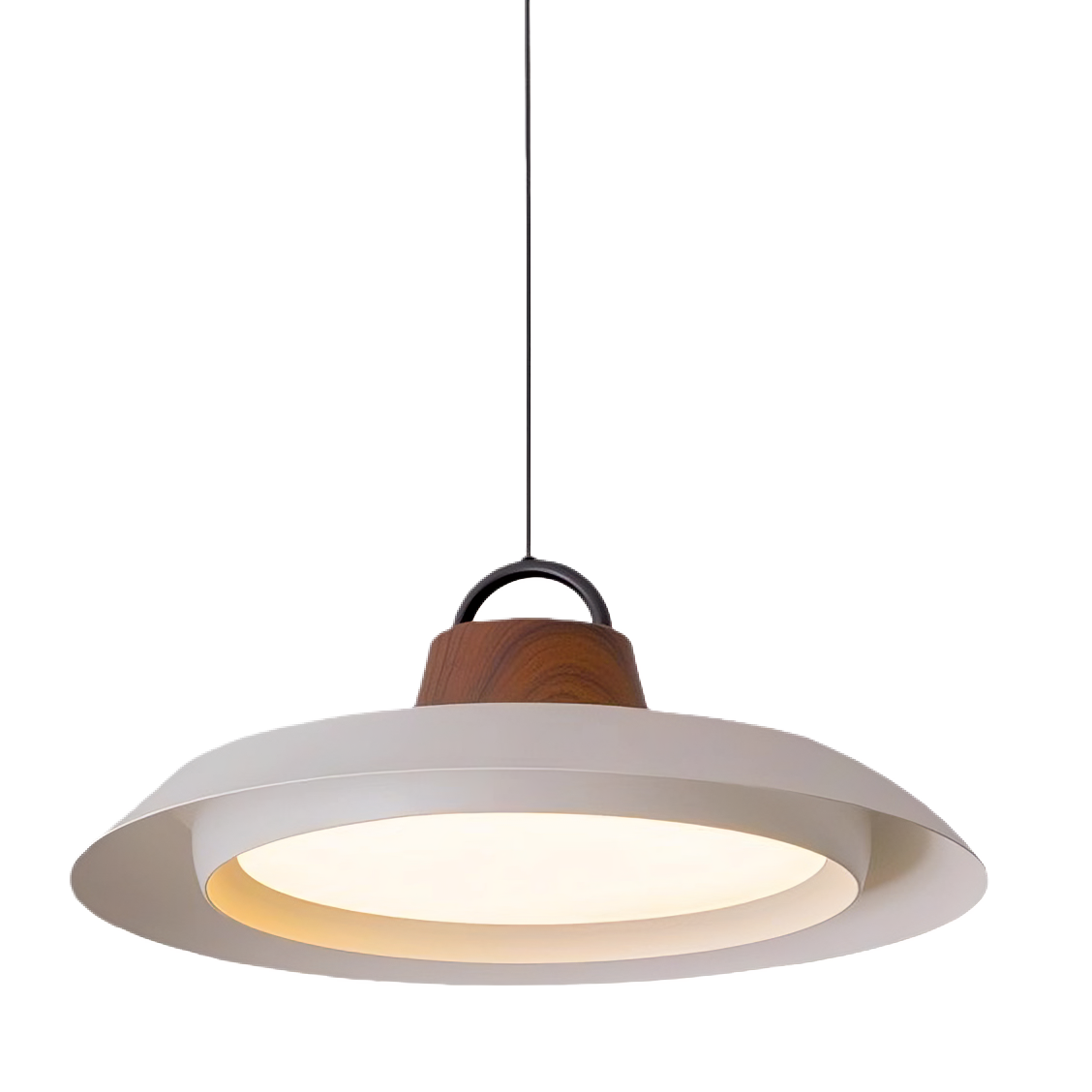 Soft Glow UFO Pendant Light – Mid-Century Modern Wood & Black Hanging Lamp - XIAOZHE