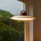 Soft Glow UFO Pendant Light – Mid-Century Modern Wood & Black Hanging Lamp - XIAOZHE