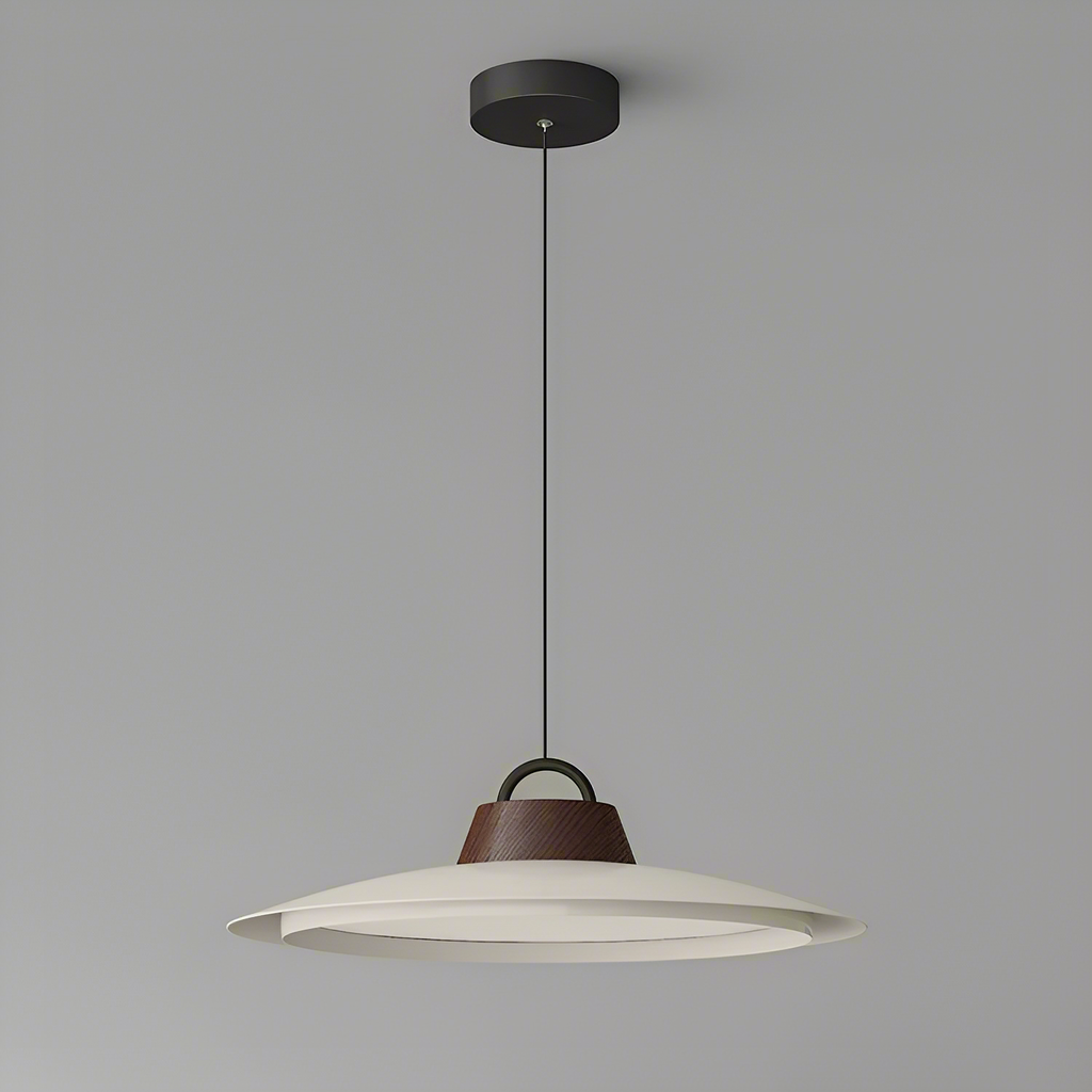 Soft Glow UFO Pendant Light – Mid-Century Modern Wood & Black Hanging Lamp - XIAOZHE