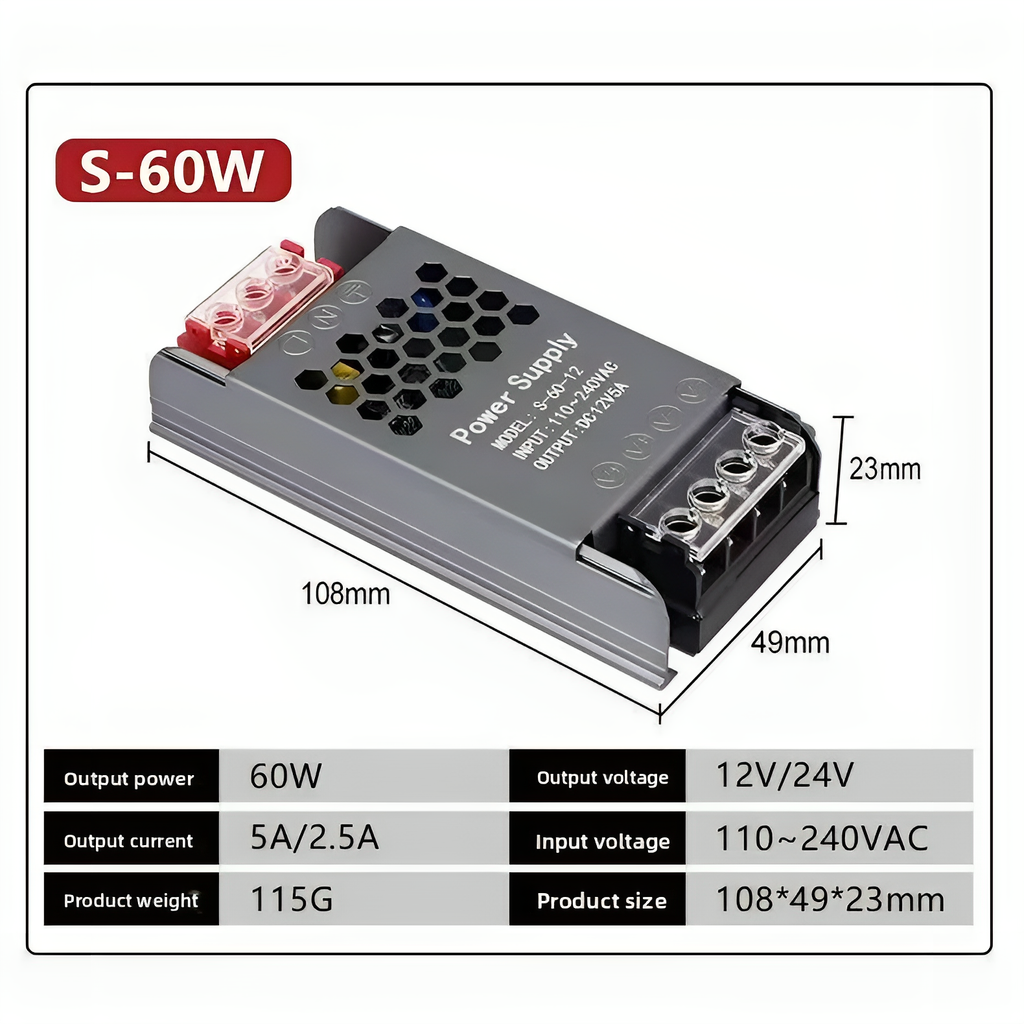 LED power supply 12V/24V small transformer, CE and EMC certified, suitable for use in light strips - XIAOZHE