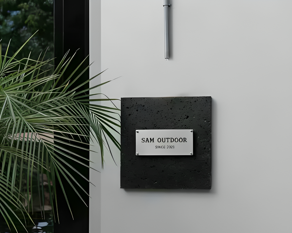 Outdoor wall light illuminated at night