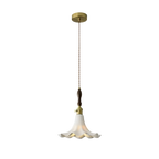 Vintage Lily Petal Pendant Light | French Romantic Wood & Brass Lamp