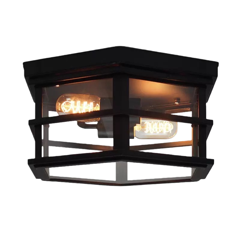 Vintage Hexagonal Ceiling Light – Glass Flush Mount Fixture (E27 ×3)