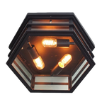 Vintage Hexagonal Ceiling Light – Glass Flush Mount Fixture (E27 ×3)
