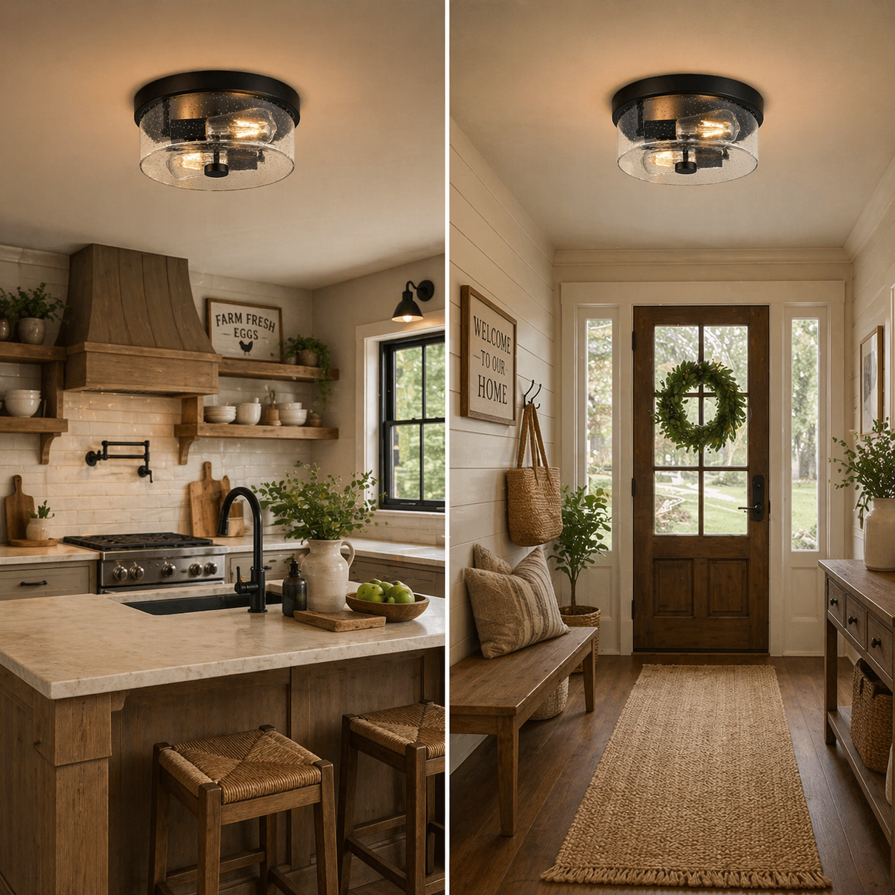 Entryway Ceiling Light Fixture | Modern Farmhouse Flush Mount