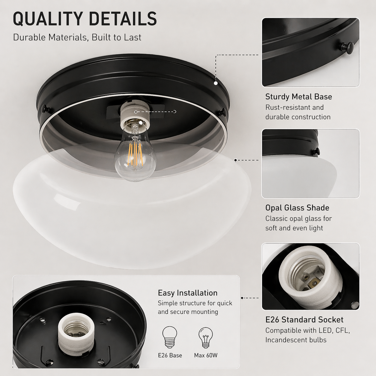 Farmhouse Glass Surface Mount Ceiling Light