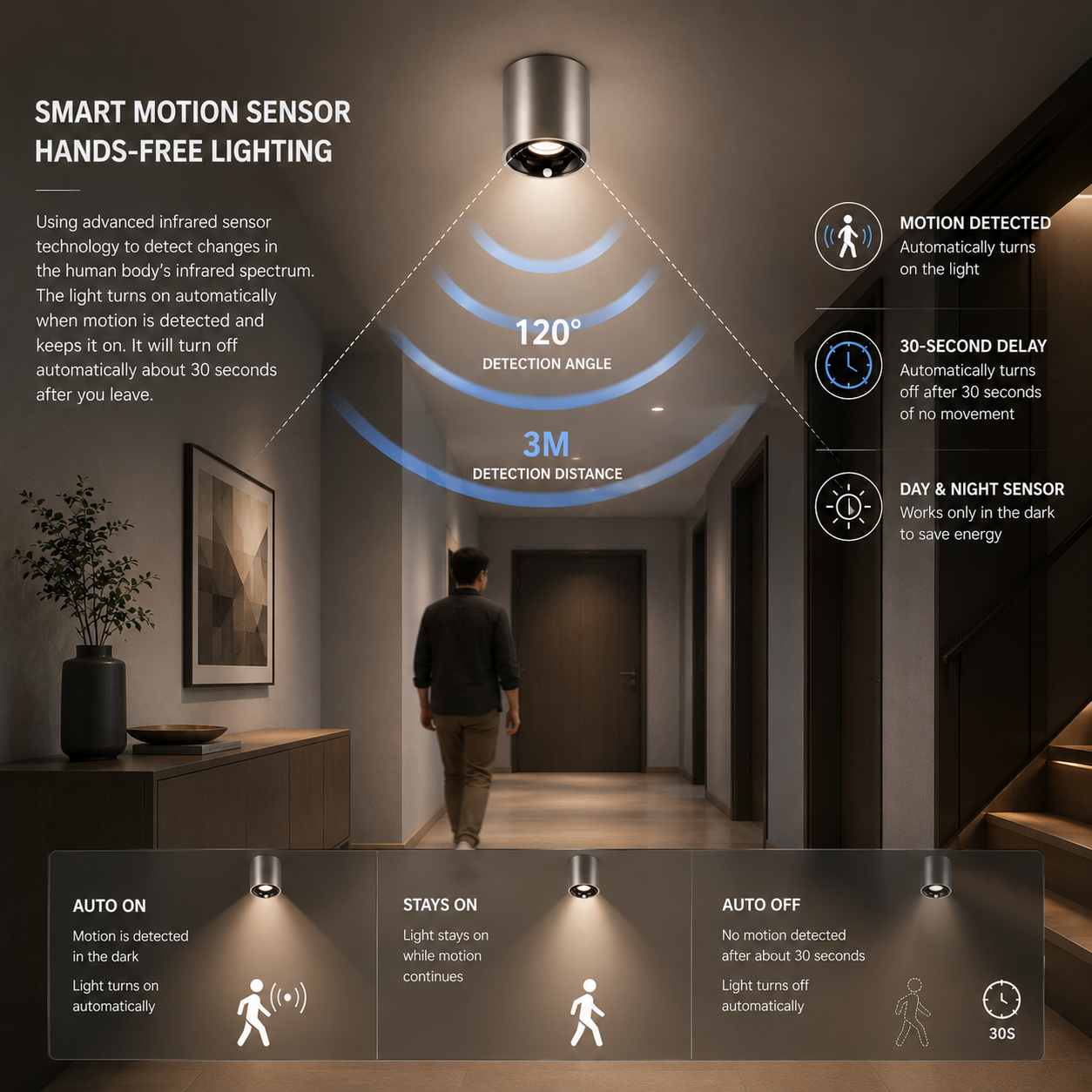 Motion Sensor Surface Spotlight | No-Main-Light Ceiling Design