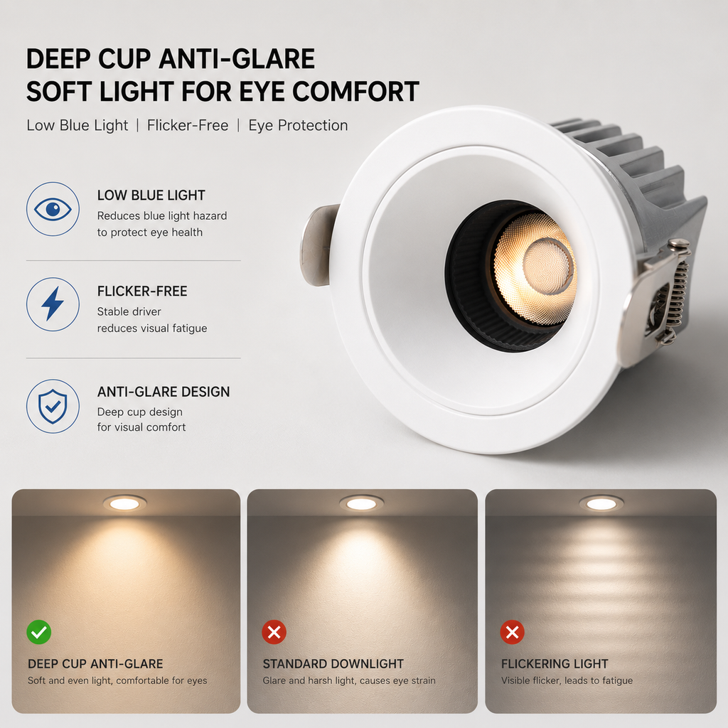 55mm Cutout Recessed LED Downlight Ra95 Anti-Glare