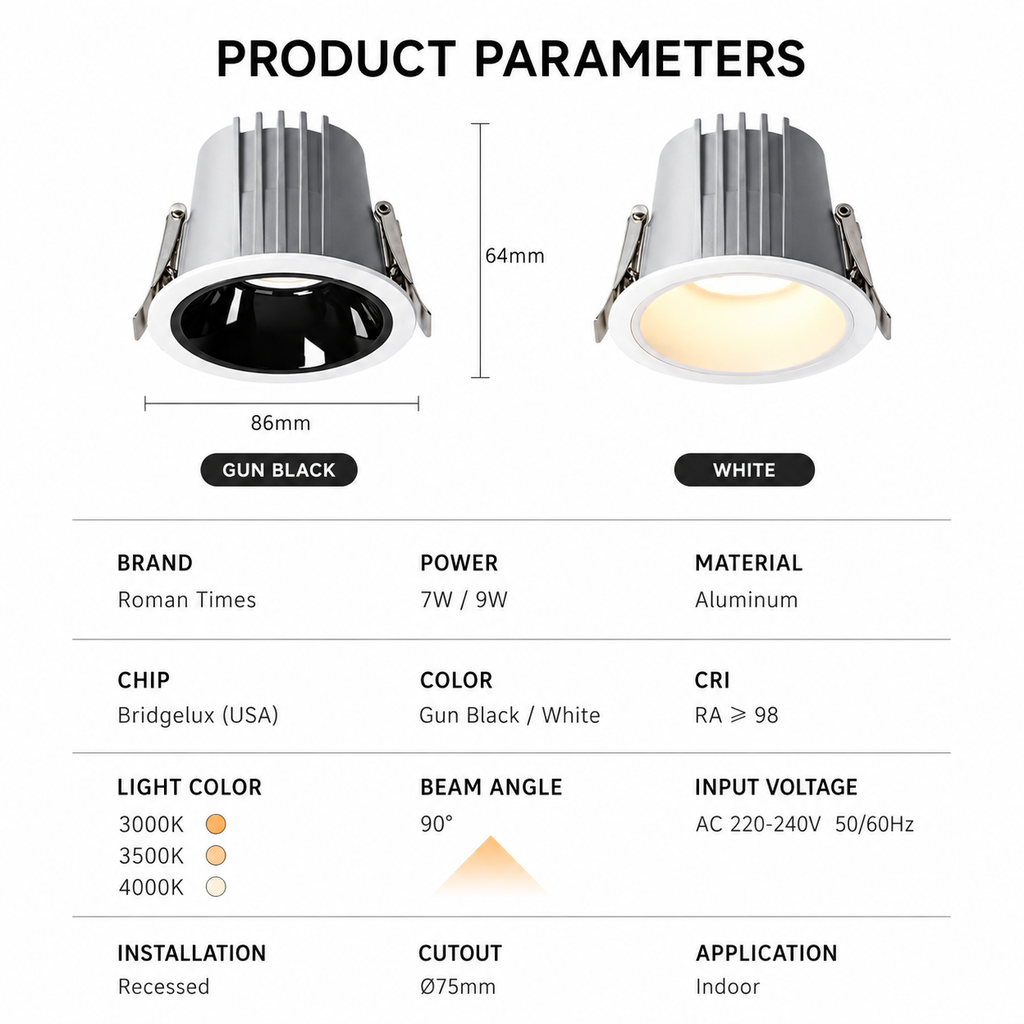 Modern Recessed Downlight IP65 Anti-Glare Ceiling Light