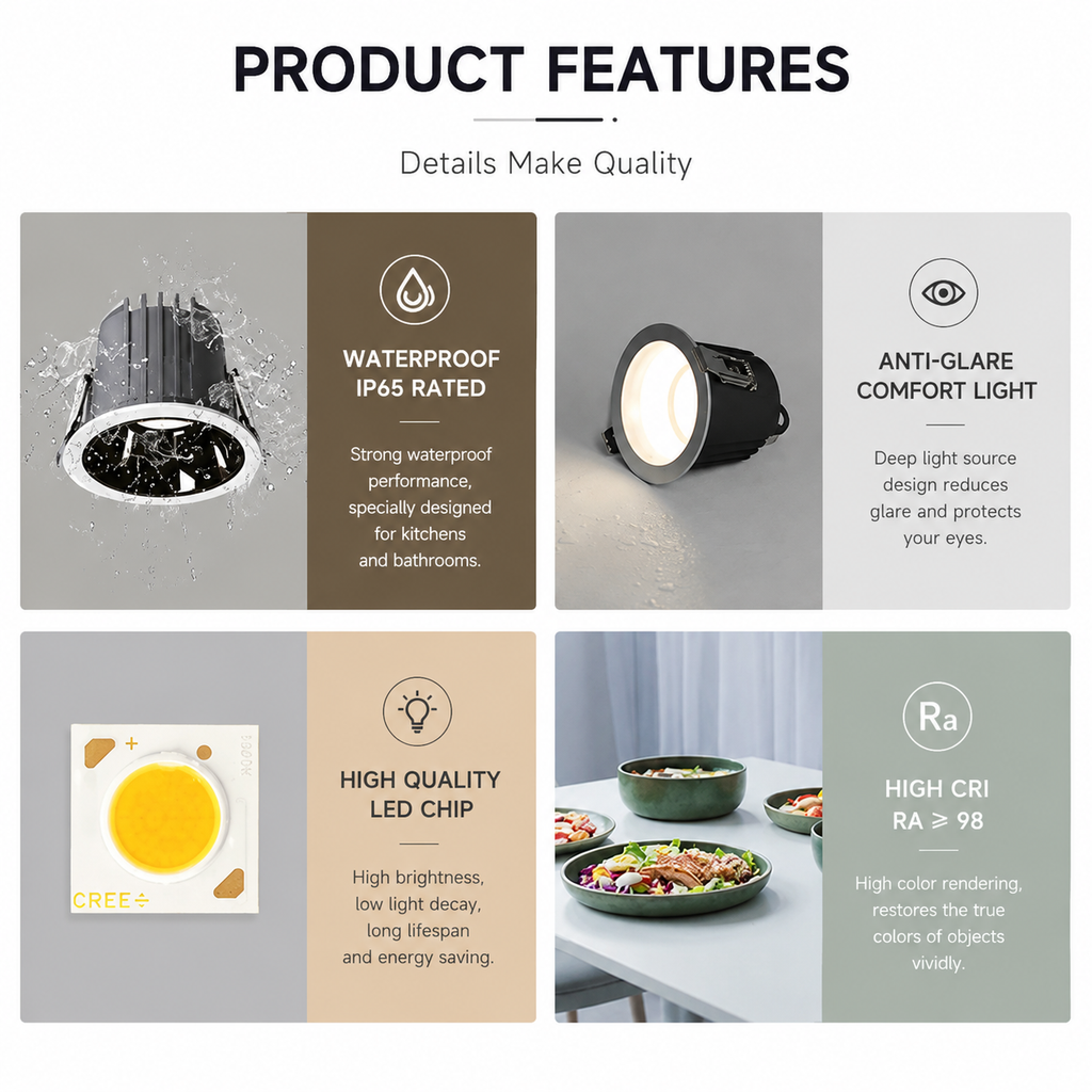 Modern Recessed Downlight IP65 Anti-Glare Ceiling Light