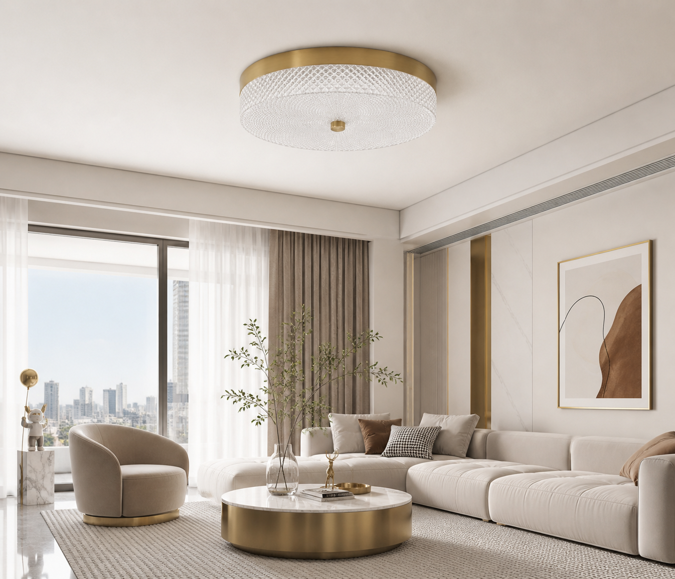Modern Brass LED Ceiling Light with Remote Control
