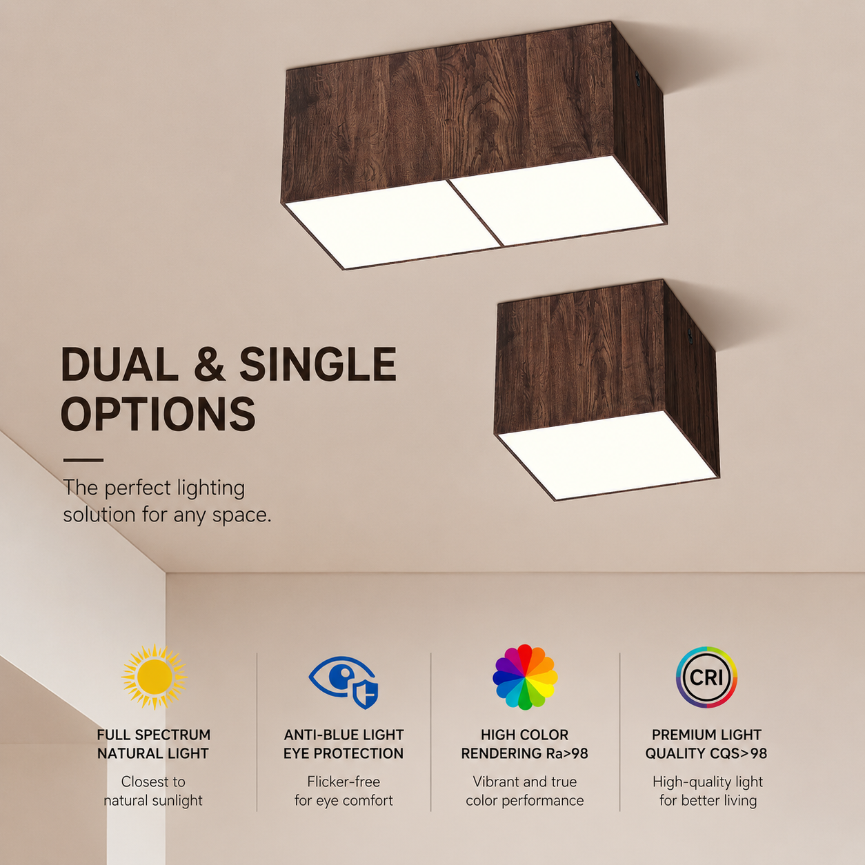 Minimalist Wood Grain LED Ceiling Light | Full Spectrum