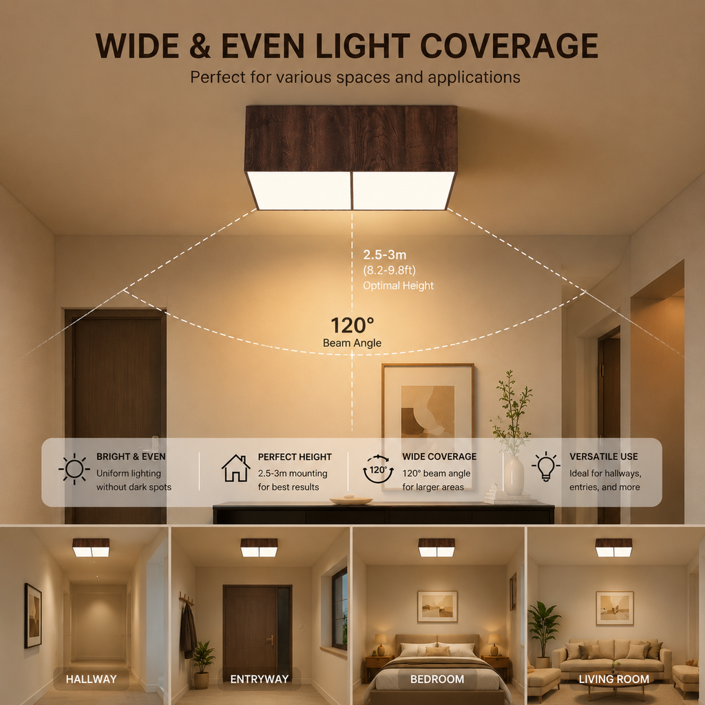 Minimalist Wood Grain LED Ceiling Light | Full Spectrum
