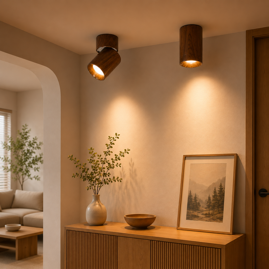 Adjustable Walnut Wood Ceiling Spotlight | Anti-Glare Lighting