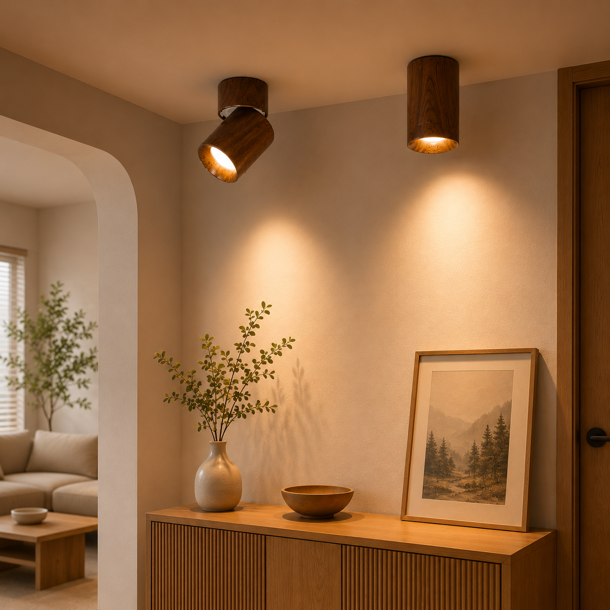 Adjustable Walnut Wood Ceiling Spotlight | Anti-Glare Lighting