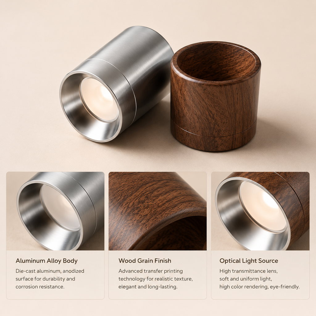 Adjustable Walnut Wood Ceiling Spotlight | Anti-Glare Lighting
