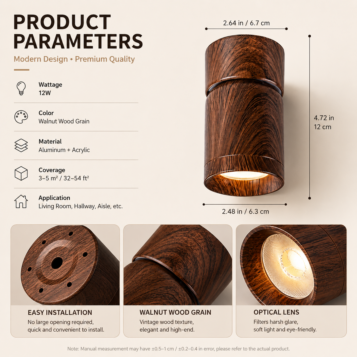 Adjustable Walnut Wood Ceiling Spotlight | Anti-Glare Lighting