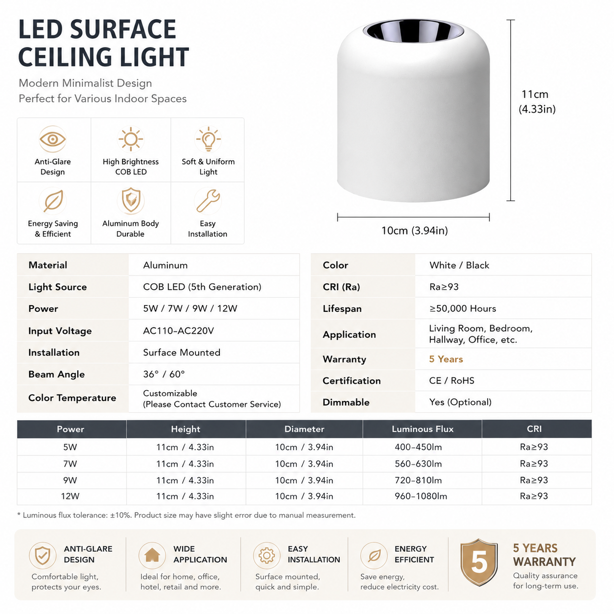 UGR16 Anti-Glare Surface Spotlight | Minimalist No-Main-Light Design