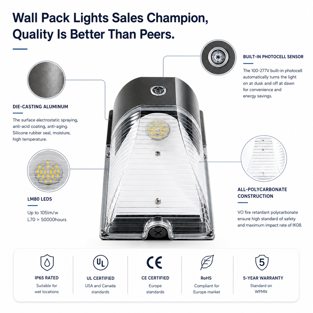 Outdoor LED Wall Pack Security Light with Photocell