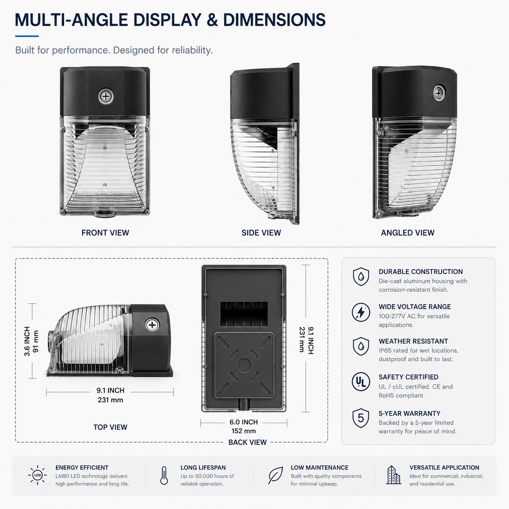 Outdoor LED Wall Pack Security Light with Photocell
