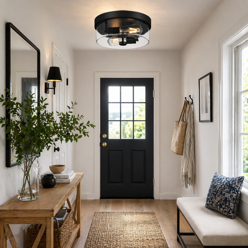 2-Light Seeded Glass Flush Mount Ceiling Light
