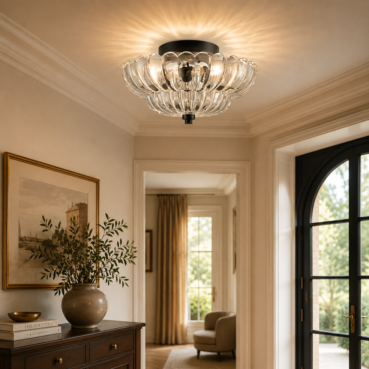 Modern Farmhouse Ceiling Light | Decorative Glass Flush Mount