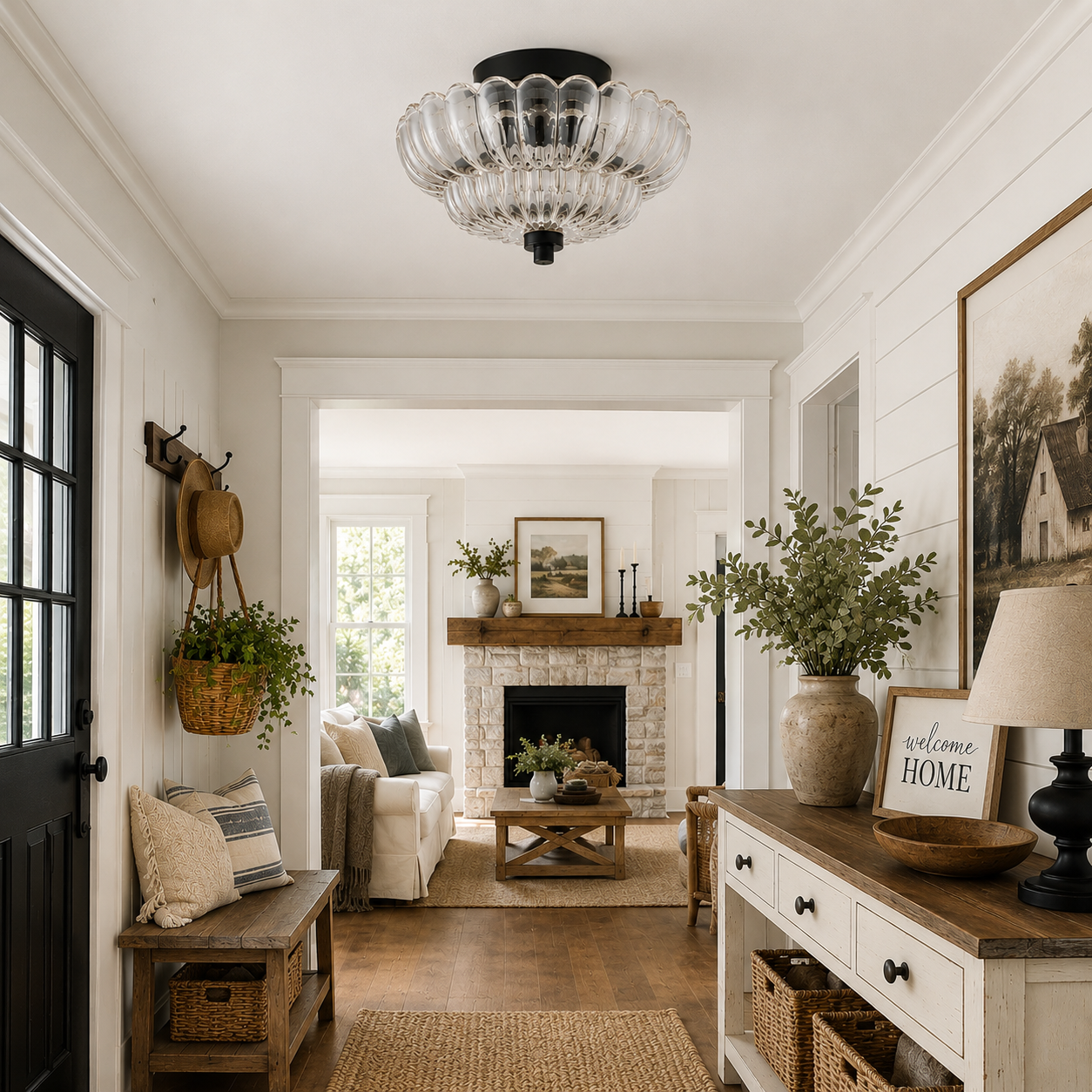 Modern Farmhouse Ceiling Light | Decorative Glass Flush Mount