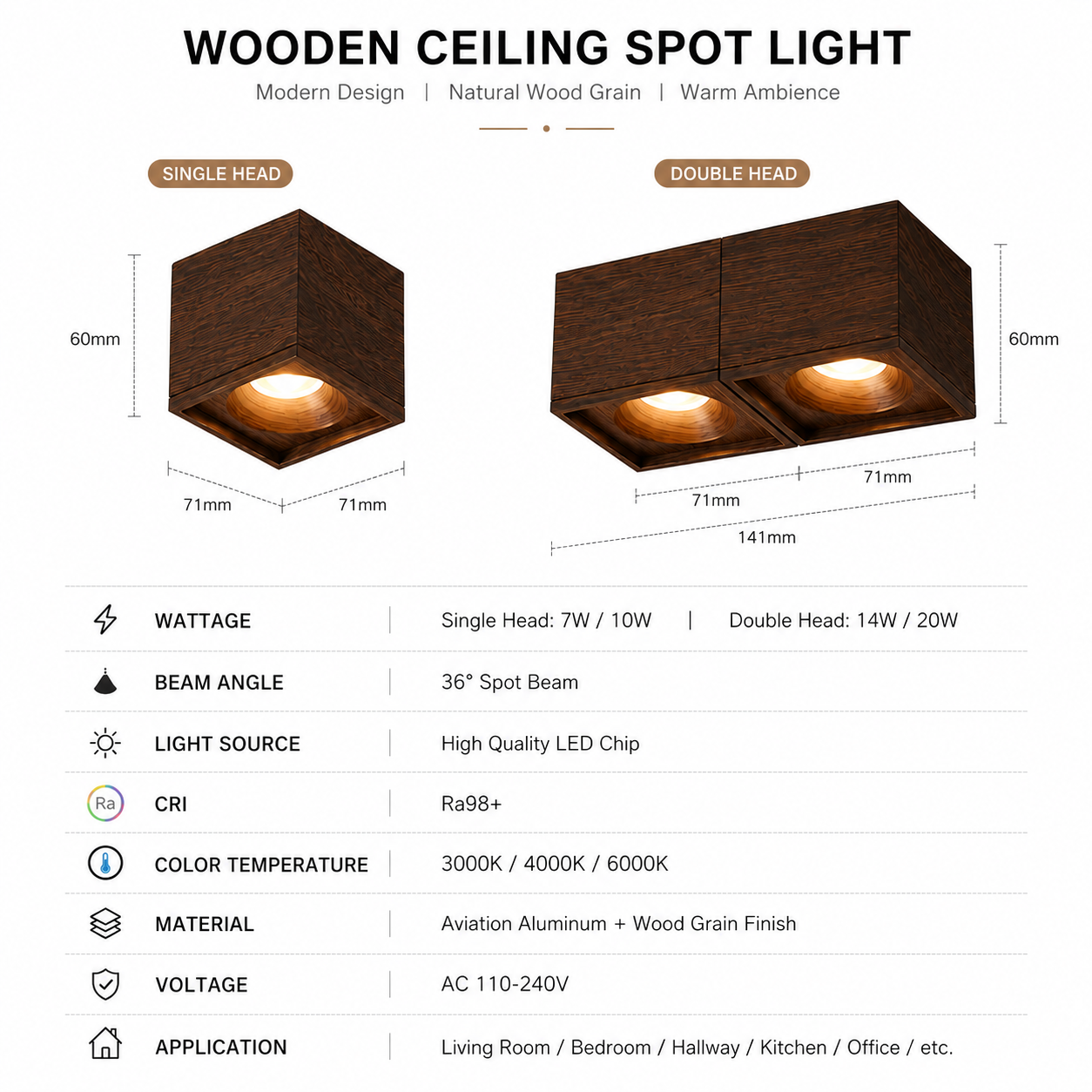Japandi Wood Ceiling Spotlight | Scandinavian Minimalist Design